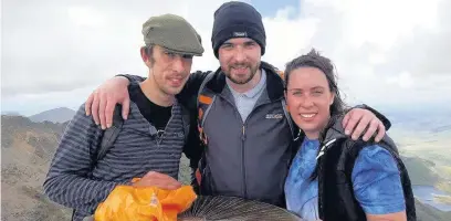  ??  ?? ●●Members of the team doing the Three Peaks Challenge for the Alex Hulme Foundation, from left, Josh Williams, Sam Williams and Vicky Edge