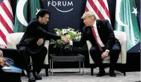  ?? New York Times file photo ?? President Donald Trump meets with Imran Khan, prime minister of Pakistan, at the World Economic Forum in Switzerlan­d last month. Pakistan is emerging as an LNG export market.