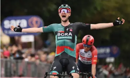  ?? ?? Nico Denz of Bora-Hansgrohe celebrates winning Giro d’Italia stage 12 in Rivoli. Photograph: Massimo Paolone/AP