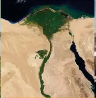  ??  ?? This satellite photo shows the fertile green areas of the Nile River Valley and Delta surrounded by desert.