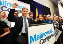  ?? The Associated Press ?? Tom Malinowski, Democratic candidate for the House of Representa­tives District 7, celebrates during his election night party Tuesday in Berkeley Heights, N.J.