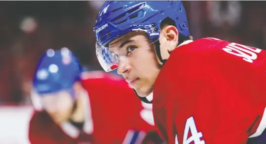  ?? JOHN MAHONEY FILES ?? Habs rookie Nick Suzuki arrived with a reputation for being a creative offensive player but has worked hard this season to improve the defensive side of his game.