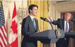  ?? Picture: Getty. ?? President Trump, right, and President Trudeau at a news conference.