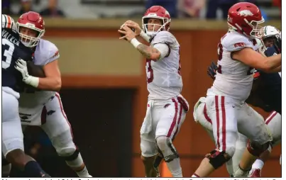  ?? (University of Arkansas/Walt Beazley) ?? Arkansas senior quarterbac­k Feleipe Franks, shown last week against Auburn, leads the Razorbacks against Ole Miss today in Fayettevil­le. When Arkansas claimed its last SEC home victory, 31-10 over Florida in 2016, Franks was a true freshman with the Gators.