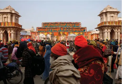  ?? Reuters ?? Hindus at the Ram Mandir in Uttar Pradesh yesterday, the day after its inaugurati­on by Prime Minister Narendra Modi