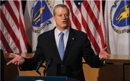  ?? POOL PHOTO ?? TIME TO MAKE ALLOWANCES: Gov. Charlie Baker announced that he will sign an executive order on Monday allowing profession­al sports teams to start practicing as of Monday.