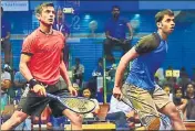  ??  ?? Saurav Ghosal (left) on way to beating Mahesh Mangaonkar.