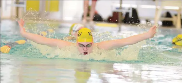  ?? MARK BRETT/Local Journalism Initiative ?? Taryn Weatherhea­d works on her butterfly stroke during KISU Swim Club practice at the community pool. The club had a stellar performanc­e at the recent provincial championsh­ips.