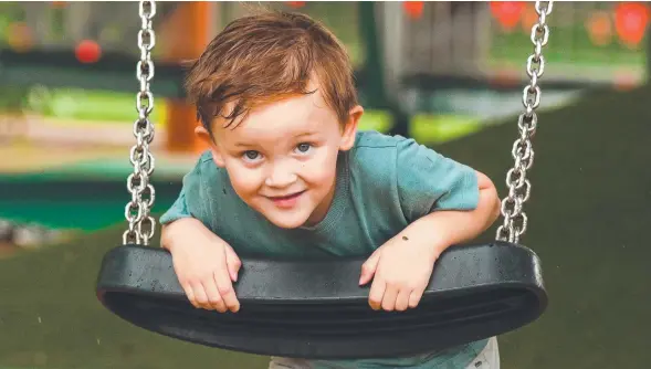  ?? ?? Jackson Finch, 4, tries out the new playground – upgraded to the tune of $1.1m – at the Jingili Water Gardens. Pictures: Glenn Campbell