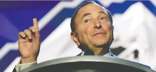  ?? ANNE-MARIE SORVIN/USA TODAY SPORTS ?? NHL commission­er Gary Bettman says the plan is to award the Stanley Cup within a time frame that allows for a complete 2020-21 season.