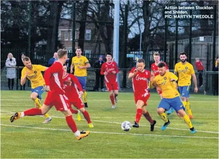  ??  ?? Action between Stockton and Shildon.
PIC: MARTYN TWEDDLE