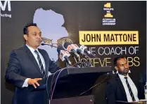  ??  ?? President of SLIM Pradeep Edward speaking to the media on the visit of John Mattone Pic by Waruna Wanniarach­chi