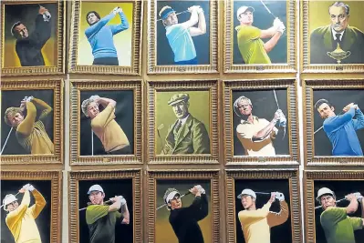  ??  ?? Golfing greats celebrated in portrait form at the Macdonald Rusacks hotel in St Andrews.