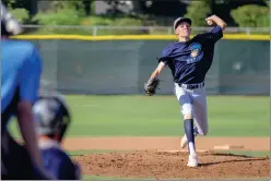  ?? Eddy Martinez/The Signal (See additional photos on signalscv.com) ?? Saugus baseball’s Chase Stanley pitches in a VIBL game against Canyon.