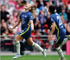  ?? ?? Erin Cuthbert celebrates scoring in the FA Cup final last week