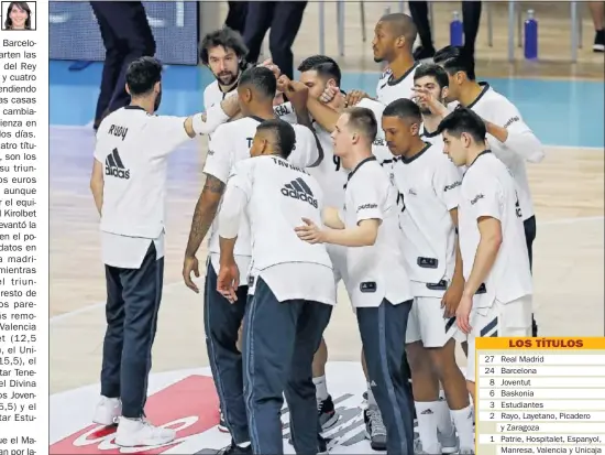  ??  ?? PREPARADOS. Los jugadores del Real Madrid antes de comenzar un partido de la Liga Endesa.