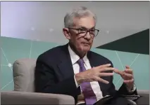  ?? JEFF CHIU — THE ASSOCIATED PRESS ?? Federal Reserve Board Chair Jerome Powell speaks at a Stanford University forum on April 3. Powell said Tuesday that recent economic data “have clearly not given us greater confidence.”