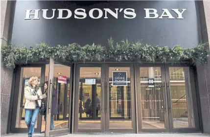  ?? NATHAN DENETTE THE CANADIAN PRESS FILE PHOTO ?? Hudson’s Bay shares rose as high as 14 per cent Wednesday on news of a counter-offer for the retailer.