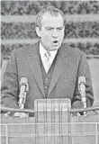  ?? ASSOCIATED PRESS ?? President Richard Nixon dedicates his new administra­tion to the cause of “peace among nations” in his inaugural speech Jan. 20, 1969.