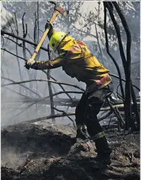  ??  ?? A firefighte­r combats the Pigeon Valley fire.