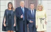  ?? AFP ?? (Left to right) Melania Trump, Donald Trump, Emmanuel Macron and Brigitte Macron at Mount Vernon, Virginia on Monday.