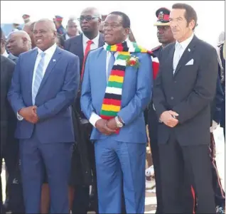  ??  ?? President Mnangagwa, his Botswana counterpar­t President Seretse Khama Ian Khama and other dignitarie­s enjoy a performanc­e by traditiona­l dancers in Botswana yesterday. — (Picture courtesy of the Botswana Government)