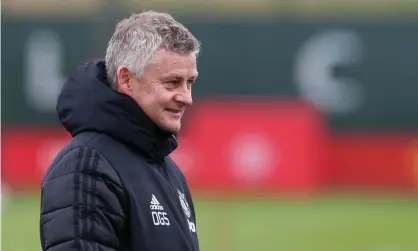  ??  ?? Ole Gunnar Solskjaer met a group of protesters who had gathered at the club’s training ground. Photograph: Matthew Peters/Manchester United/Getty Images showed an image of fans on a training