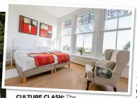  ??  ?? CULTURE CLASH: The traditiona­l thatched frontage, left, hides a Scandi-chic interior, above