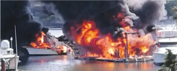  ??  ?? A man was killed and two people were taken to hospital after an explosion and fire at North Saanich Marina on Sunday.