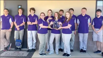  ?? Submitted photo ?? ARMOR UP: Centerpoin­t High School won first place in the regional tournament the school hosted March 11. The Knights advanced through the 3A state tournament April 1 at Maumelle Middle School to set up a finals matchup Saturday morning against Haas...