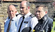  ??  ?? Nicholas Paget-brown, far left, with emergency services chiefs after the disaster