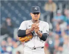  ?? CHRIS YOUNG THE CANADIAN PRESS ?? Marcus Stroman gave up a two-run homer to Daulton Varsho on Wednesday but escaped with a no-decision when the Yankees rallied late to beat the Blue Jays.