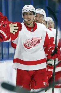  ??  ?? Detroit Red Wings’ Valtteri Filppula celebrates his goal against the Tampa Bay Lightning during the second period of Sunday’s win in Tampa, Detroit’s first victory there in over a decade.