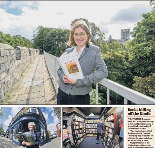  ?? PICTURES: JAMES HARDISTY/JONATHAN GAWTHORPE. ?? SELLING POINT: Top, bookshop worker Fiona Mozley, whose debut novel, Elmet, made last year’s shortlist for the Man Booker Prize; above, from left, bookseller Barbara Steel, 88, outside The Grove bookshop, Ilkley; inside the Grove bookshop