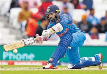  ?? REUTERS ?? Dinesh Karthik topscored for India with 94 before retiring out against Bangladesh during the warmup game at the Oval on Tuesday. India will play Pakistan on June 4.