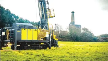  ?? — AFP photos ?? An undated handout picture released by Cornish Lithium shows explorator­y drilling for Lithium taking place at a former mine in Redruth, Cornwall. As the global auto sector accelerate­s production of electric cars, one British company is hoping to cash in from mining lithium needed to make rechargabl­e batteries that power the vehicles.