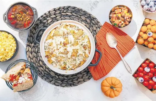  ?? KRISTEN MENDIOLA/THE DAILY MEAL PHOTOS; SHANNON KINSELLA/FOOD STYLING ?? Treat Halloween guests to a bowl of ghoulash or a pasta dish that is reminiscen­t of the classic Hungarian stew.