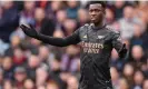  ?? Photograph: Ryan Browne/Shuttersto­ck ?? Arsenal eventually won at Villa Park but Eddie Nketiah is struggling in front of goal.