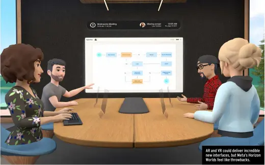  ?? ?? AR and VR could deliver incredible new interfaces, but Meta’s Horizon Worlds feel like throwbacks.