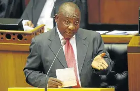  ?? /GCIS ?? Trying to reassure: President Cyril Ramaphosa, seen here in Parliament, says land expropriat­ion can be done in such a way that it does not compromise the country’s food security.