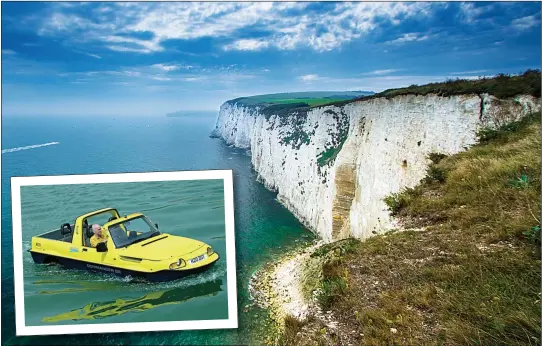  ?? Picture: GETTY ?? CLIFF BANGER: Colin set sail across the Channel to France in an amphibious Dutton Mariner similar to the one pictured, inset