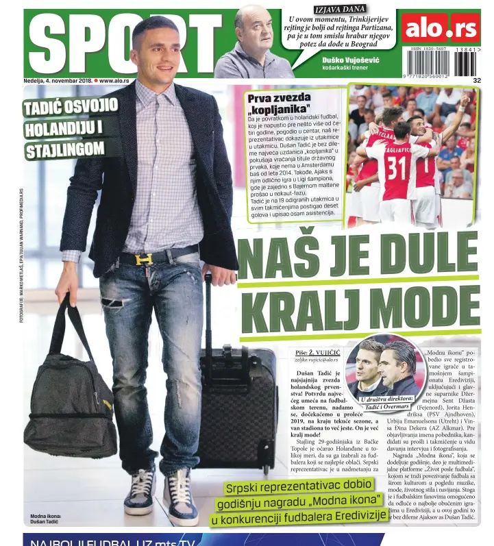  ??  ?? Modna ikona: Dušan Tadić U društvu direktora:
Tadić i Overmars