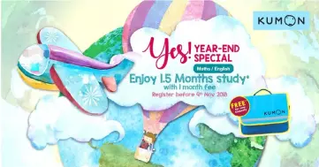  ??  ?? Register your children before Nov 9 to take advantage of Kumon Year-End Special Campaign.