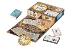  ?? FOTO: MOSES VERLAG/DPA ?? Das Spiel „Quizscape“für zwei bis fünf Spieler ist eine Mischung aus Escapeund Quiz-Spiel. Die zu lösenden Geschichte­n entführen die Spieler in die Welt von Sherlock Holmes, Kleopatra und Leonardo da Vinci.