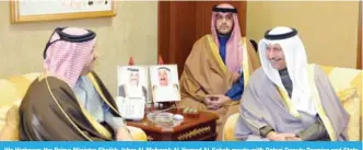  ??  ?? His Highness the Prime Minister Sheikh Jaber Al-Mubarak Al-Hamad Al-Sabah meets with Qatari Deputy Premier and State Minister for Defense Affairs Dr Khaled bin Mohammad Al-Atiyyah.