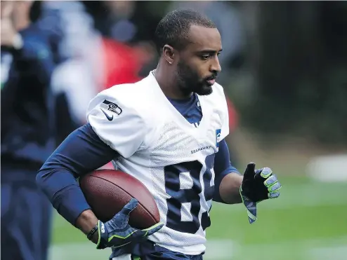  ?? — THE ASSOCIATED PRESS ?? Seattle receiver Doug Baldwin caught just one pass last week in a 33-31 loss, but the Seahawks say it was just an anomaly and expect Baldwin to be more involved today against the Raiders in London.