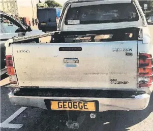  ??  ?? George Montgomery was spotted driving a Toyota Hilux pick-up bearing the registrati­on number GEO6GE