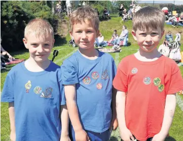  ??  ?? Potato and spoon winner P2D boys (from left) are first placed Evan Dearsley, second placed Ellis Wood and third placed Christophe­r Kelly