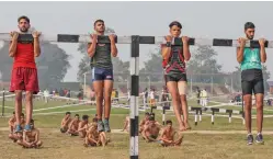  ?? — PTI ?? Candidates undergo a fitness test at an Army recruitmen­t camp in Jammu on Saturday.