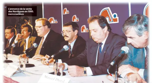  ?? PHOTO D’ARCHIVES ?? L’annonce de la vente des Nordiques en 1995.